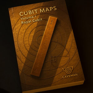 Cover of “Cubit Maps – Volume 1: Royal Cubit” showing a golden book with concentric geometric rings and a copper cubit ruler.
