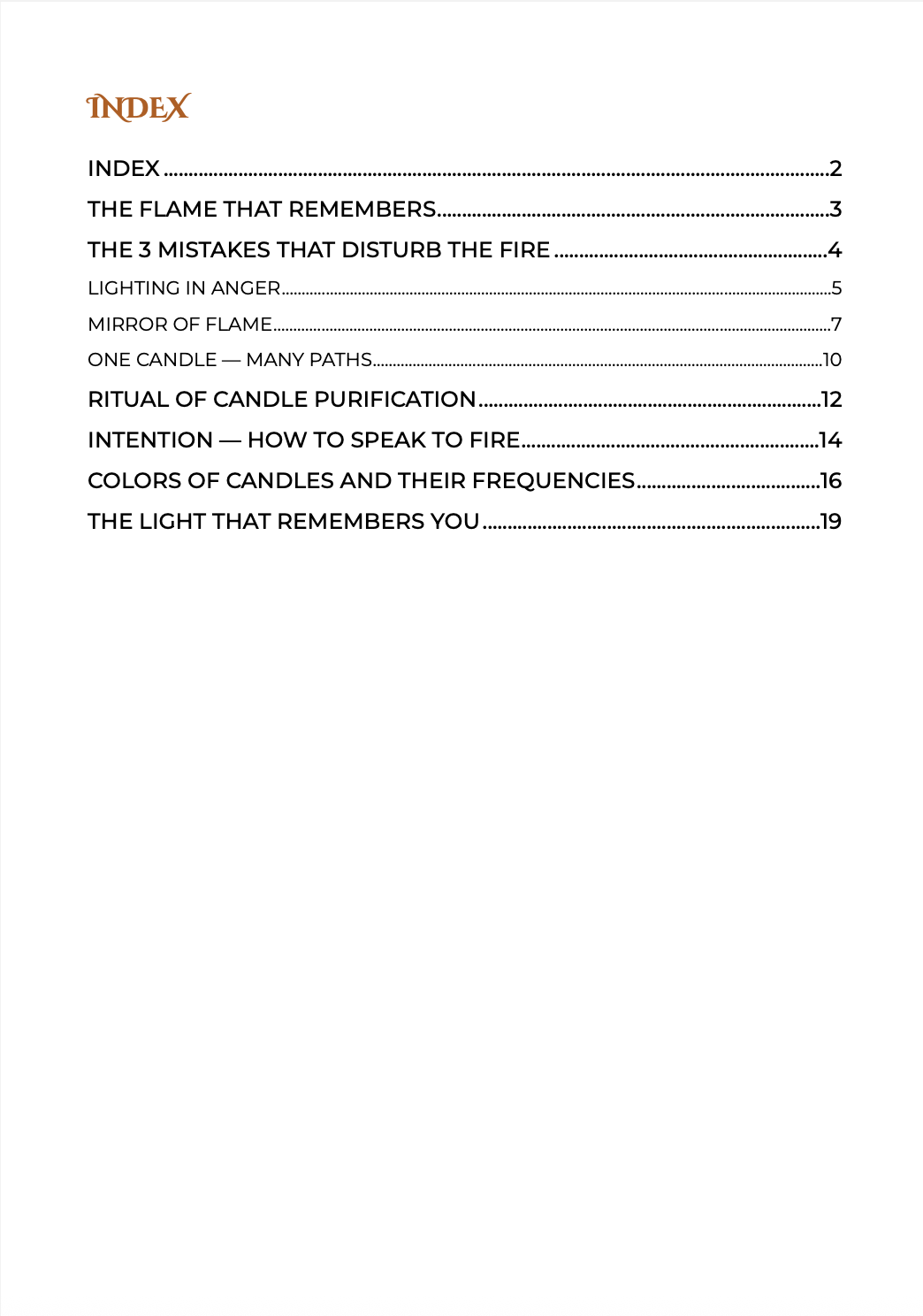 Light Memory – Index page (table of contents)