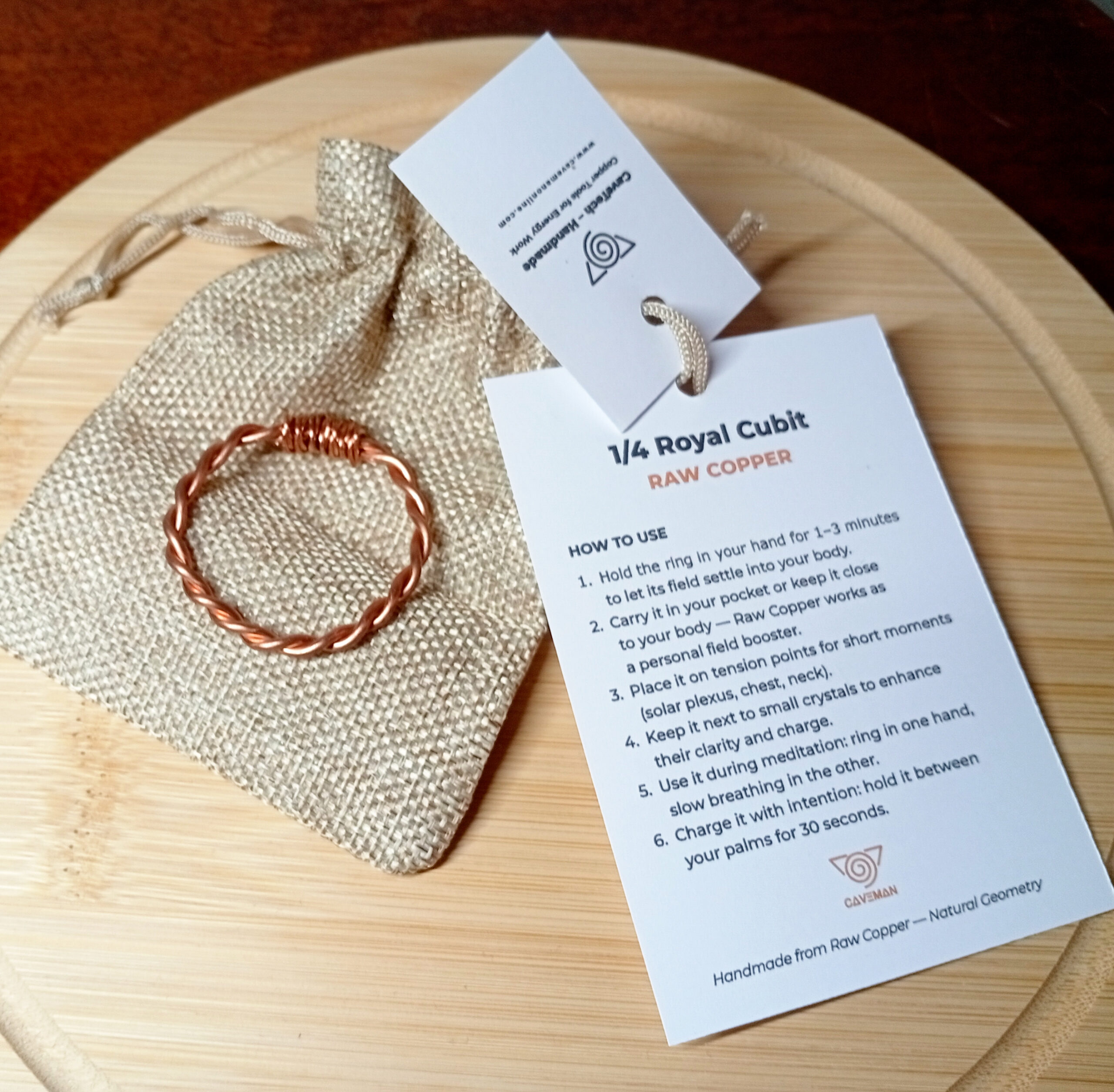 Cavetech RAW Copper ring with pouch and instruction card