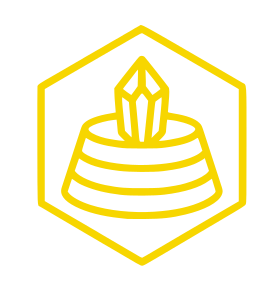 Minimalist line icon of an orgonite device inside a hexagon.