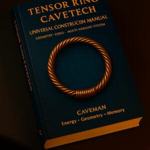 Mockup of the Tensor Ring CaveTech Universal Construction Manual book with copper tensor ring on the cover